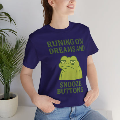 Running on Dreams and Snooze Buttons Shirt Sleepy Frog Tee Funny Night Owl Top Great Dad Gift Cozy Loungewear Aesthetic