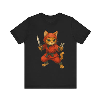 Ninja Cat T-Shirt - Cute Ninja Cat Front Print and Bold Japanese Kanji "NEKONIN" Back Print - Cool Unisex Japanese Streetwear Tee