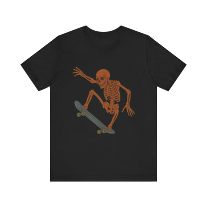Skater Skeleton Graphic Tee for Adults - Vintage-Style Skeleton Skateboarding Shirt - Edgy Streetwear T-Shirt for Skaters and Art Lovers