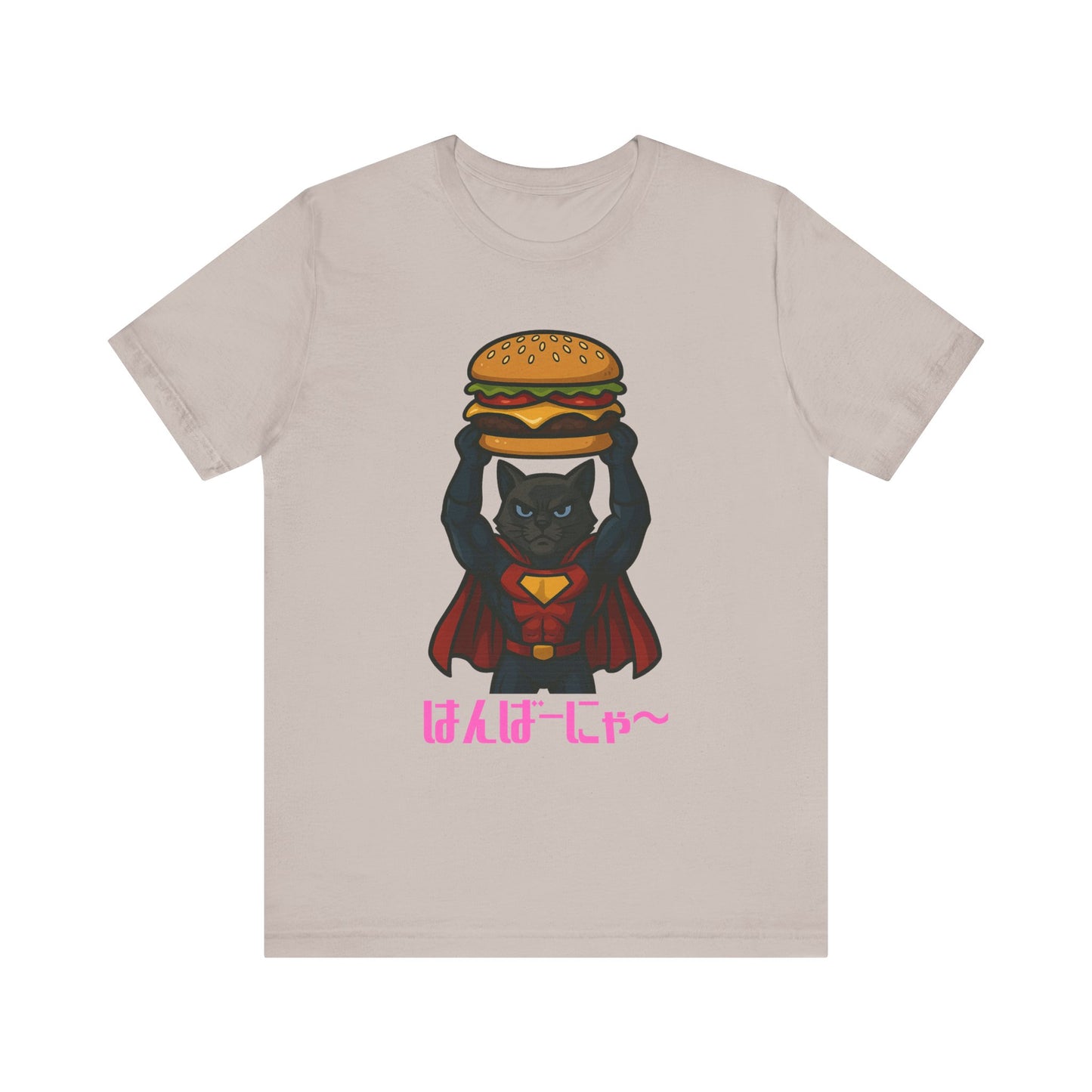 Superhero Cat Holding Cheeseburger T-Shirt - Funny Comic Style Tee for Burger Lovers - Unique Hero Cat Graphic Shirt - Unisex Gift