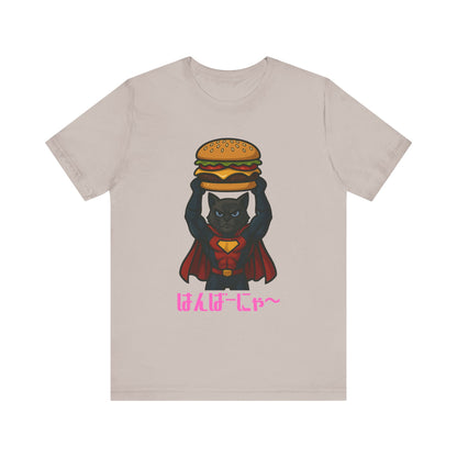 Superhero Cat Holding Cheeseburger T-Shirt - Funny Comic Style Tee for Burger Lovers - Unique Hero Cat Graphic Shirt - Unisex Gift