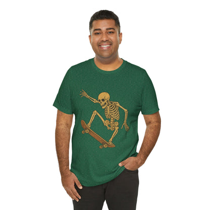 Skater Skeleton Graphic Tee for Adults - Vintage-Style Skeleton Skateboarding Shirt - Edgy Streetwear T-Shirt for Skaters and Art Lovers