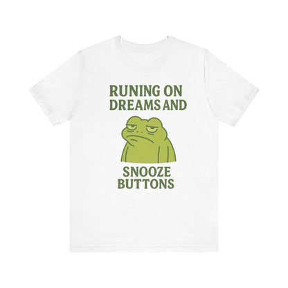 Running on Dreams and Snooze Buttons Shirt Sleepy Frog Tee Funny Night Owl Top Great Dad Gift Cozy Loungewear Aesthetic