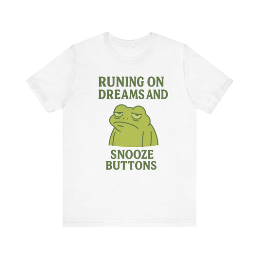 Running on Dreams and Snooze Buttons Shirt Sleepy Frog Tee Funny Night Owl Top Great Dad Gift Cozy Loungewear Aesthetic