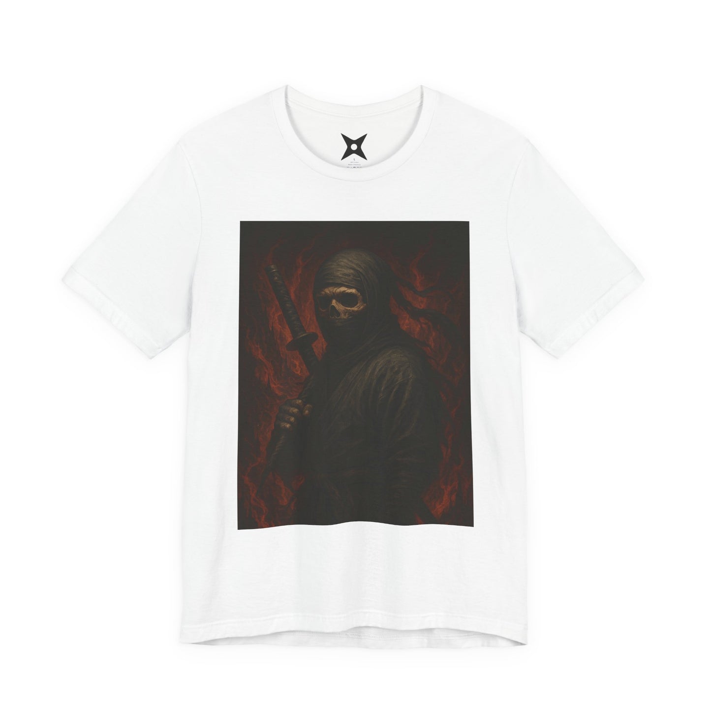 Dark Ninja Skull T-Shirt - Japanese Horror Art, Ninja Skeleton Graphic Tee, High-Detail Gothic Warrior Shirt, Unisex Streetwear