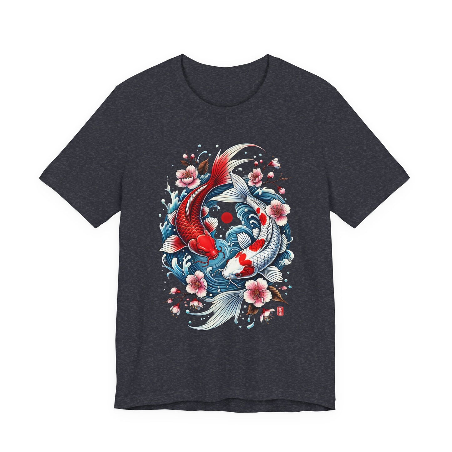 Koi Fish Yin Yang T-Shirt - Japanese Tattoo Style Nishikigoi, Cherry Blossoms, Water Art, Lucky Fish, Unisex Graphic Tee