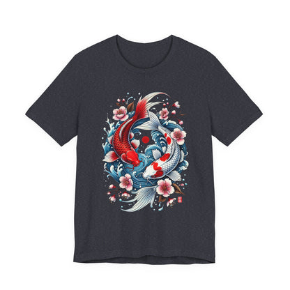 Koi Fish Yin Yang T-Shirt - Japanese Tattoo Style Nishikigoi, Cherry Blossoms, Water Art, Lucky Fish, Unisex Graphic Tee