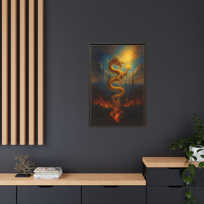 Neo Tokyo Golden Dragon Canvas Wall Art Japan Inspired Skyline Painting Feng Shui Good Luck Decor Dragon Pearl Gift for Dad