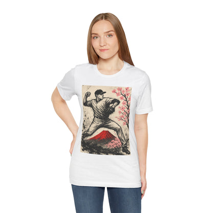 Pro Baseball Pitcher Sumi Ink Art Shirt Fuji Sakura Retro Japanese Print Windup Fastball Tee Japan Inspired Sports Art Gift for Dad
