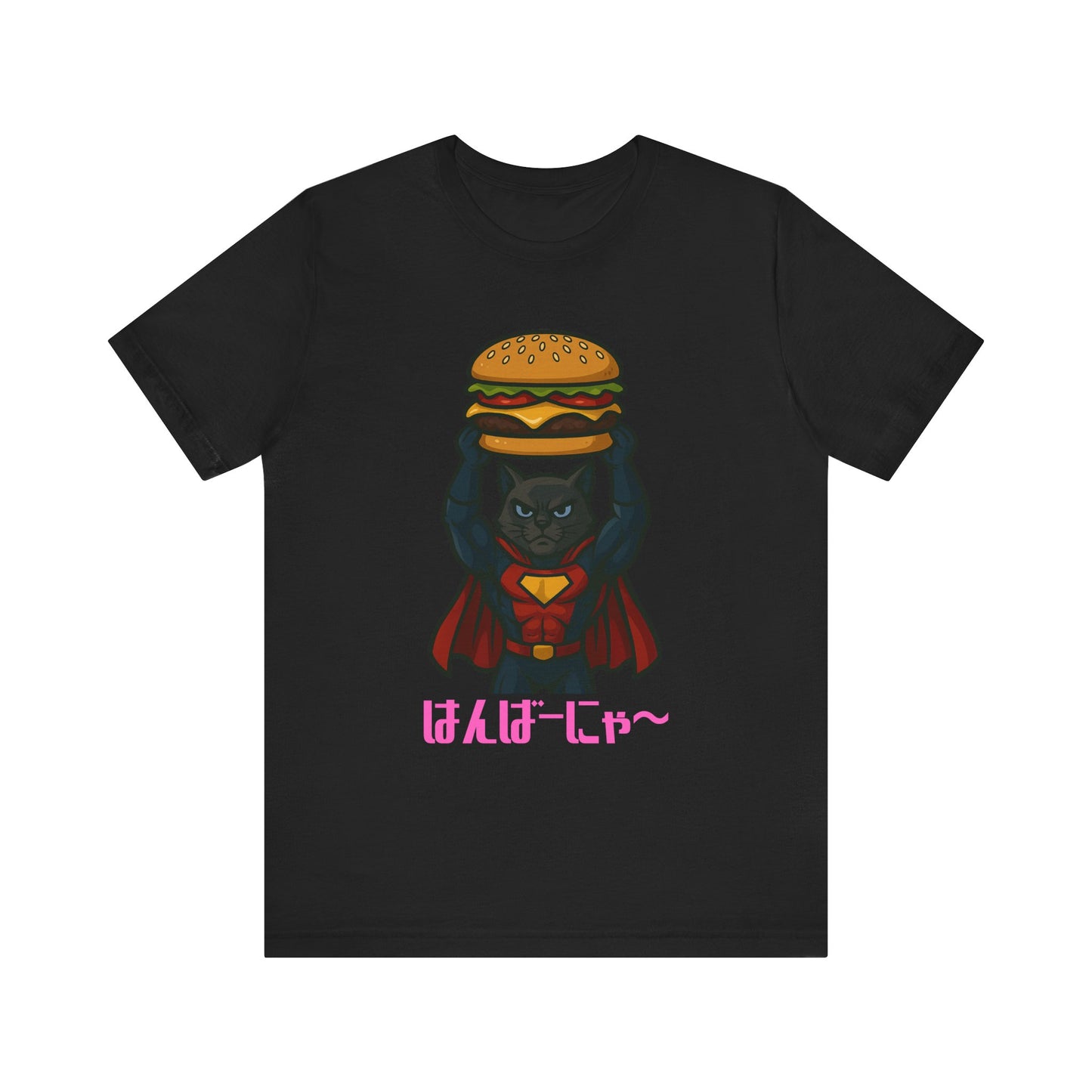 Superhero Cat Holding Cheeseburger T-Shirt - Funny Comic Style Tee for Burger Lovers - Unique Hero Cat Graphic Shirt - Unisex Gift