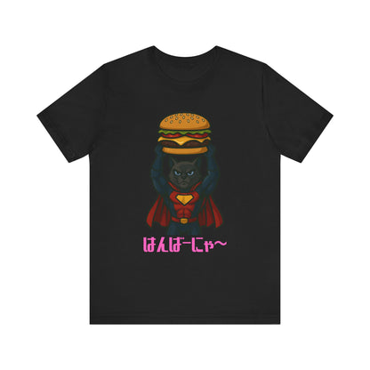 Superhero Cat Holding Cheeseburger T-Shirt - Funny Comic Style Tee for Burger Lovers - Unique Hero Cat Graphic Shirt - Unisex Gift