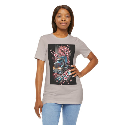 Cherry Blossom Convoy T-Shirt | Japanese Sakura x Modern Truck Art | Unique Graphic Tee for Drivers & Streetwear Lovers No.006