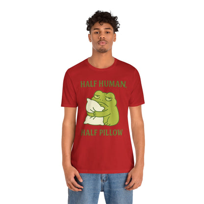 Half Human Half Pillow Funny Sleepy Frog Shirt for Coffee Lovers Dad Gift Not a Morning Person Tee Cozy Kawaii Aesthetic Graphic Top
