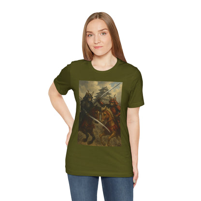 Epic Cat Samurai Battle Tee - War Horses Clash in Front of Japanese Castle  Feline Warrior Art Shirt for Fantasy & Japan Lovers