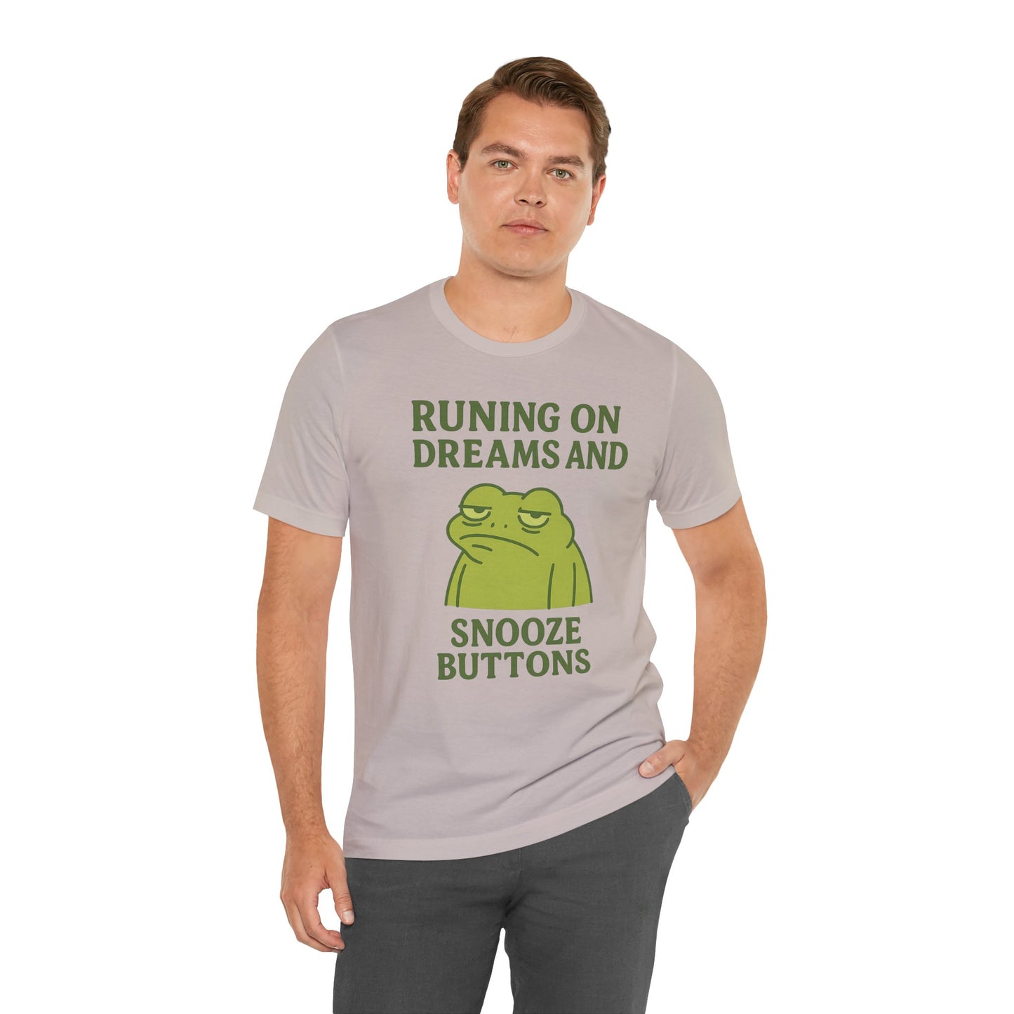Running on Dreams and Snooze Buttons Shirt Sleepy Frog Tee Funny Night Owl Top Great Dad Gift Cozy Loungewear Aesthetic