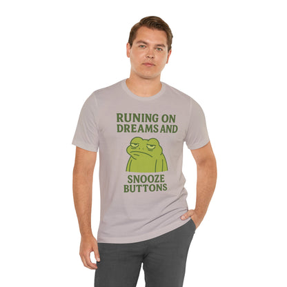 Running on Dreams and Snooze Buttons Shirt Sleepy Frog Tee Funny Night Owl Top Great Dad Gift Cozy Loungewear Aesthetic