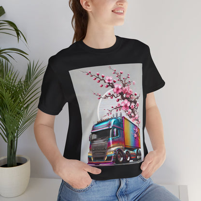 Cherry Blossom Convoy T-Shirt | Japanese Sakura x Modern Truck Art | Unique Graphic Tee for Drivers & Streetwear Lovers No.007