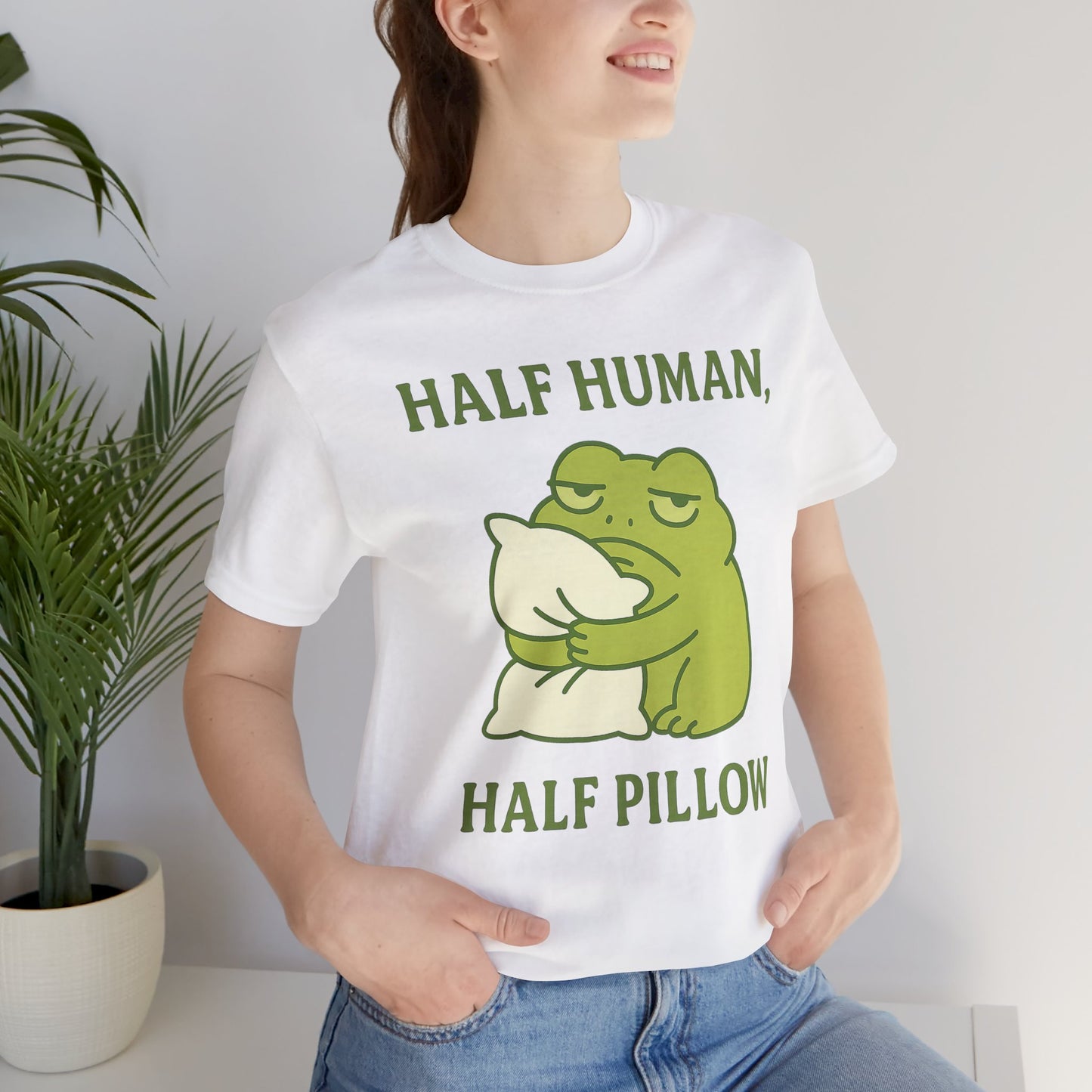 Half Human Half Pillow Funny Sleepy Frog Shirt for Coffee Lovers Dad Gift Not a Morning Person Tee Cozy Kawaii Aesthetic Graphic Top