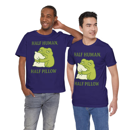 Half Human Half Pillow Funny Sleepy Frog Shirt for Coffee Lovers Dad Gift Not a Morning Person Tee Cozy Kawaii Aesthetic Graphic Top