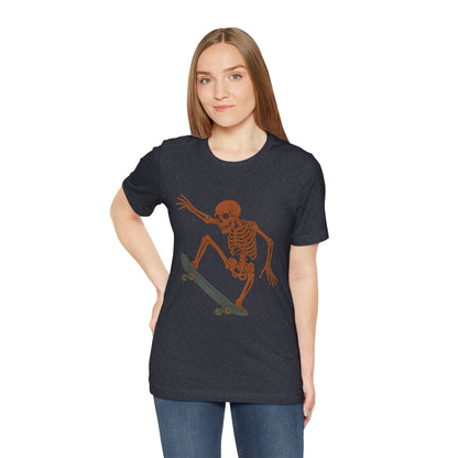 Skater Skeleton Graphic Tee for Adults - Vintage-Style Skeleton Skateboarding Shirt - Edgy Streetwear T-Shirt for Skaters and Art Lovers