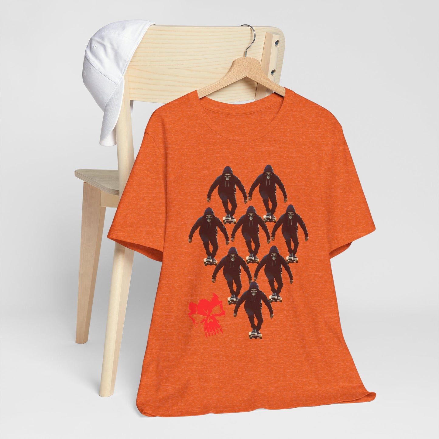 Skull Hoodie Skater T Shirt Urban Streetwear Skateboard Graphic Tee Gothic Horror Skate Style Gift for Dad Teen Boys Halloween Vibe