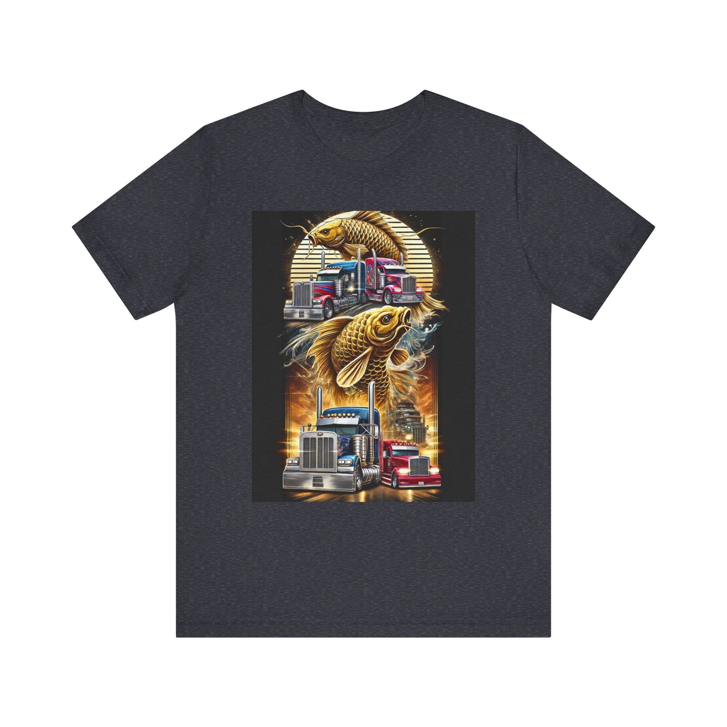 Bold Koi & Truck Fusion T-Shirt | Japanese Golden Carp AND Convoy Art Tee | Vibrant Streetwear for Truckers AND Tattoo Fans