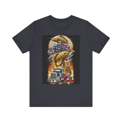Bold Koi & Truck Fusion T-Shirt | Japanese Golden Carp AND Convoy Art Tee | Vibrant Streetwear for Truckers AND Tattoo Fans