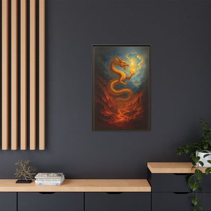 Golden Dragon Canvas Feng Shui Wall Art Asian Myth Painting Fire and Cloud Temple Inspired Good Luck Decor Gift for Dad