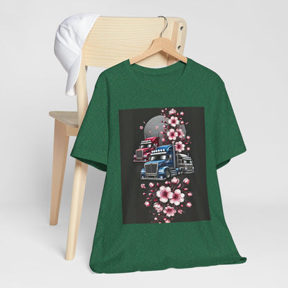 Cherry Blossom Convoy T-Shirt | Japanese Sakura x Modern Truck Art | Unique Graphic Tee for Drivers & Streetwear Lovers No.005