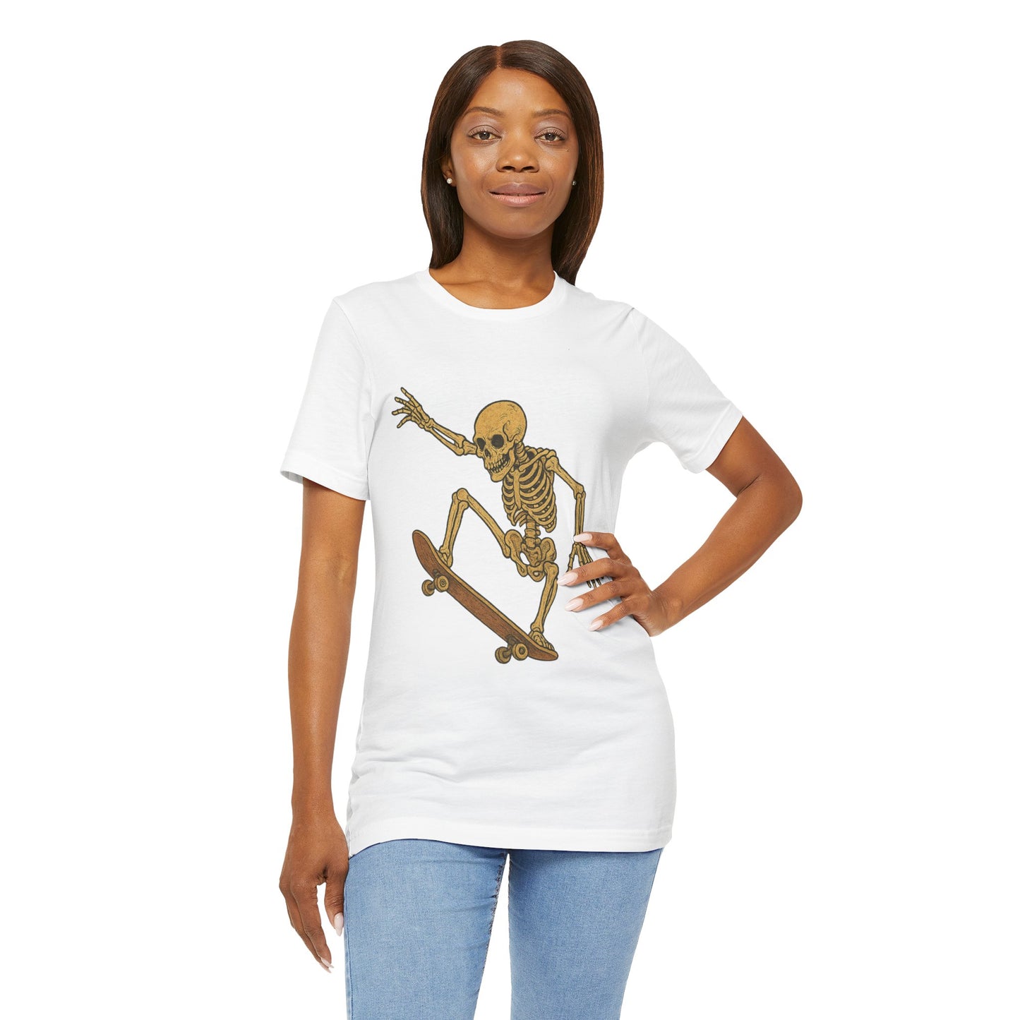 Skater Skeleton Graphic Tee for Adults - Vintage-Style Skeleton Skateboarding Shirt - Edgy Streetwear T-Shirt for Skaters and Art Lovers