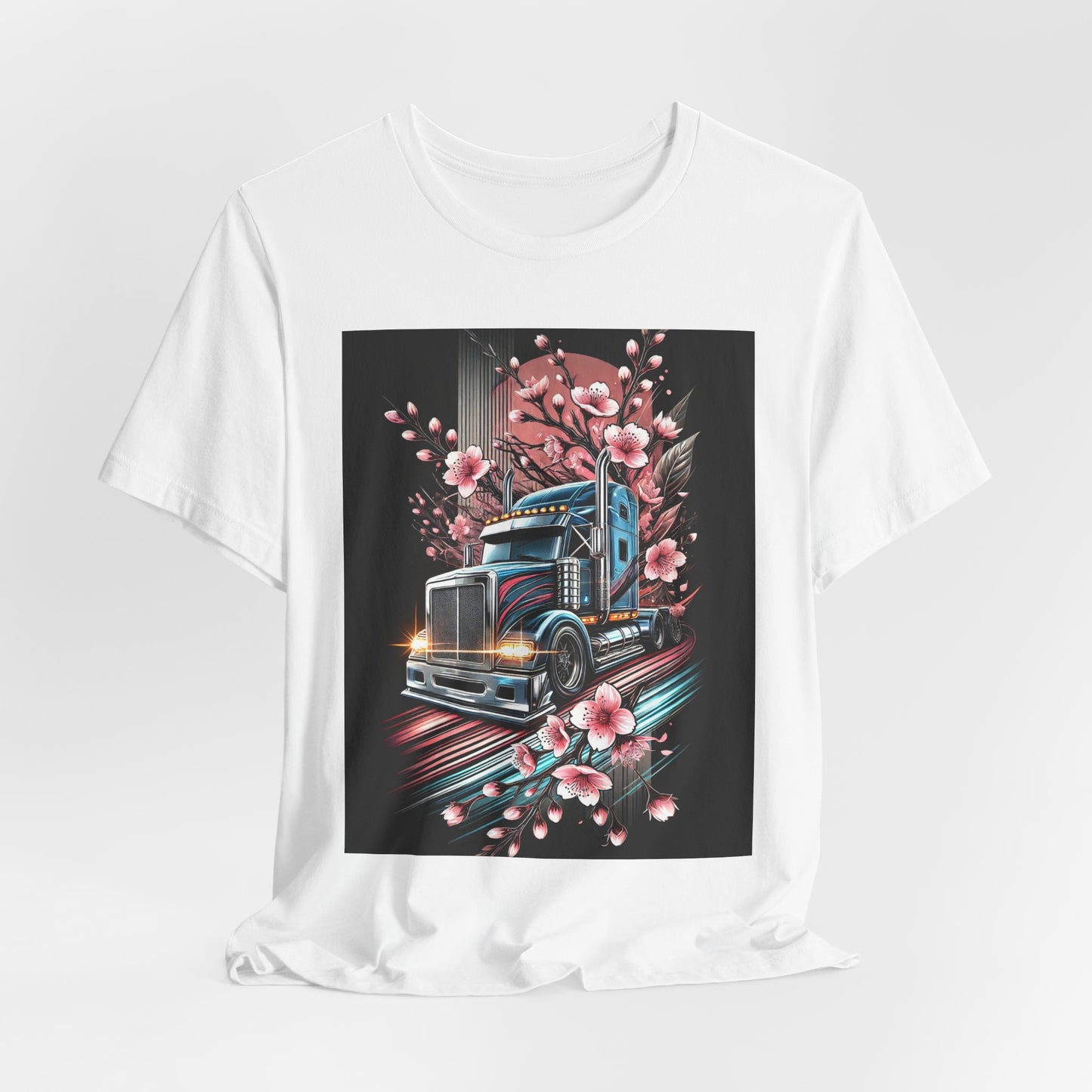 Cherry Blossom Convoy T-Shirt | Japanese Sakura x Modern Truck Art | Unique Graphic Tee for Drivers & Streetwear Lovers No.006