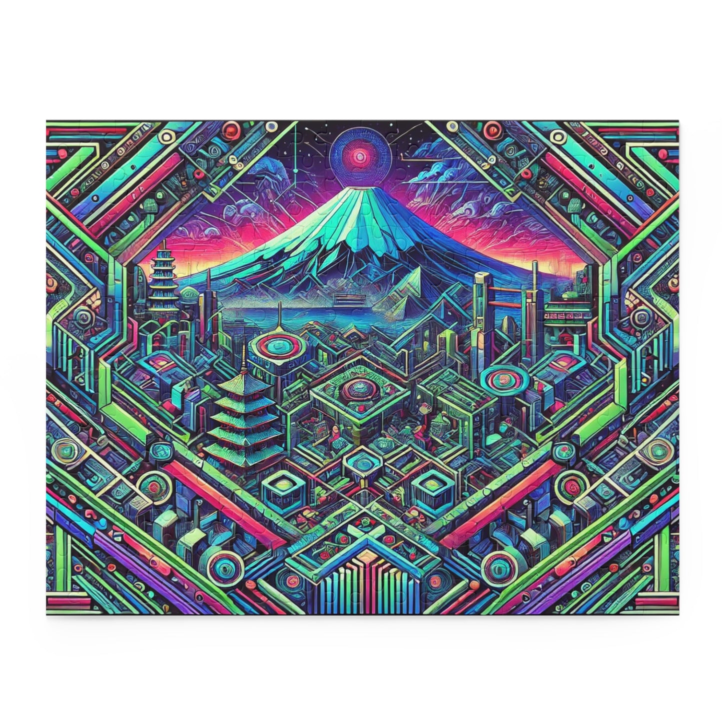 Neon x Geometric x Mt. Fuji! A super tricky puzzle with a cool sci-fi vibe-perfect brain workout for adults! 1000+ pieces of fun!
