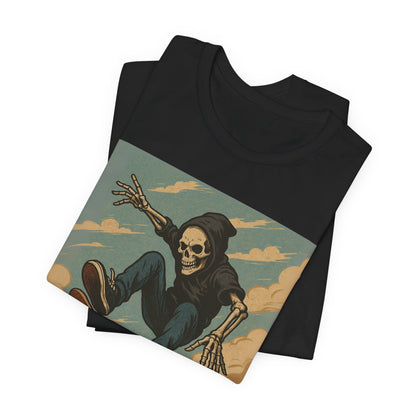 Skater Skeleton Hoodie Graphic Tee - Bold Comic Art Shirt for Men and Women - Colorful Streetwear T-Shirt for Skull and Skate Lovers