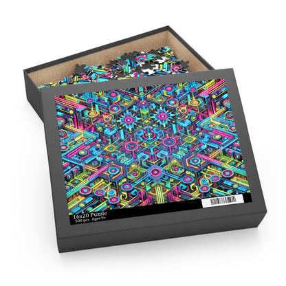 Futuristic Neon Circuit Puzzle-Ultra-Detailed Geometric Jigsaw for Adults | Sci-Fi Abstract Challenge (1000+ Pieces)