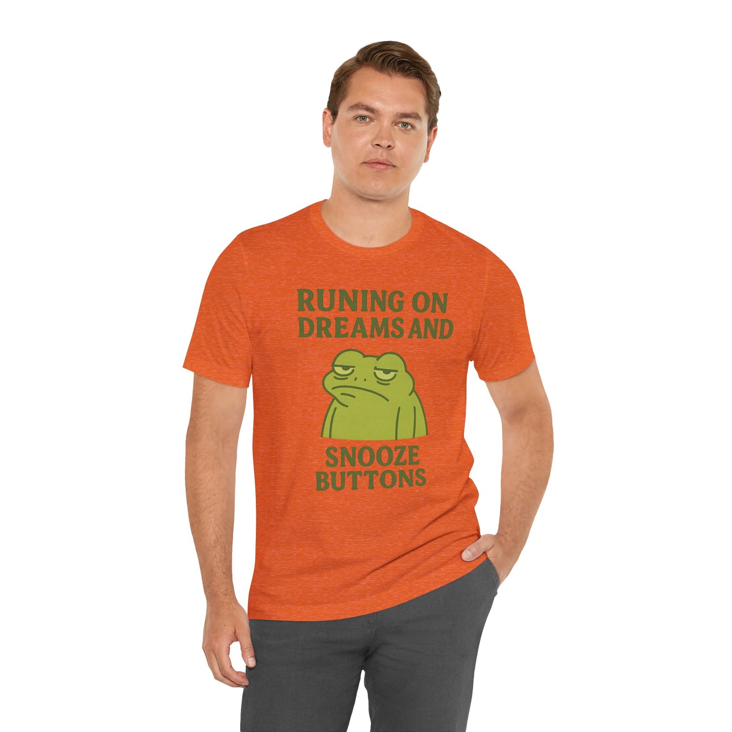 Running on Dreams and Snooze Buttons Shirt Sleepy Frog Tee Funny Night Owl Top Great Dad Gift Cozy Loungewear Aesthetic