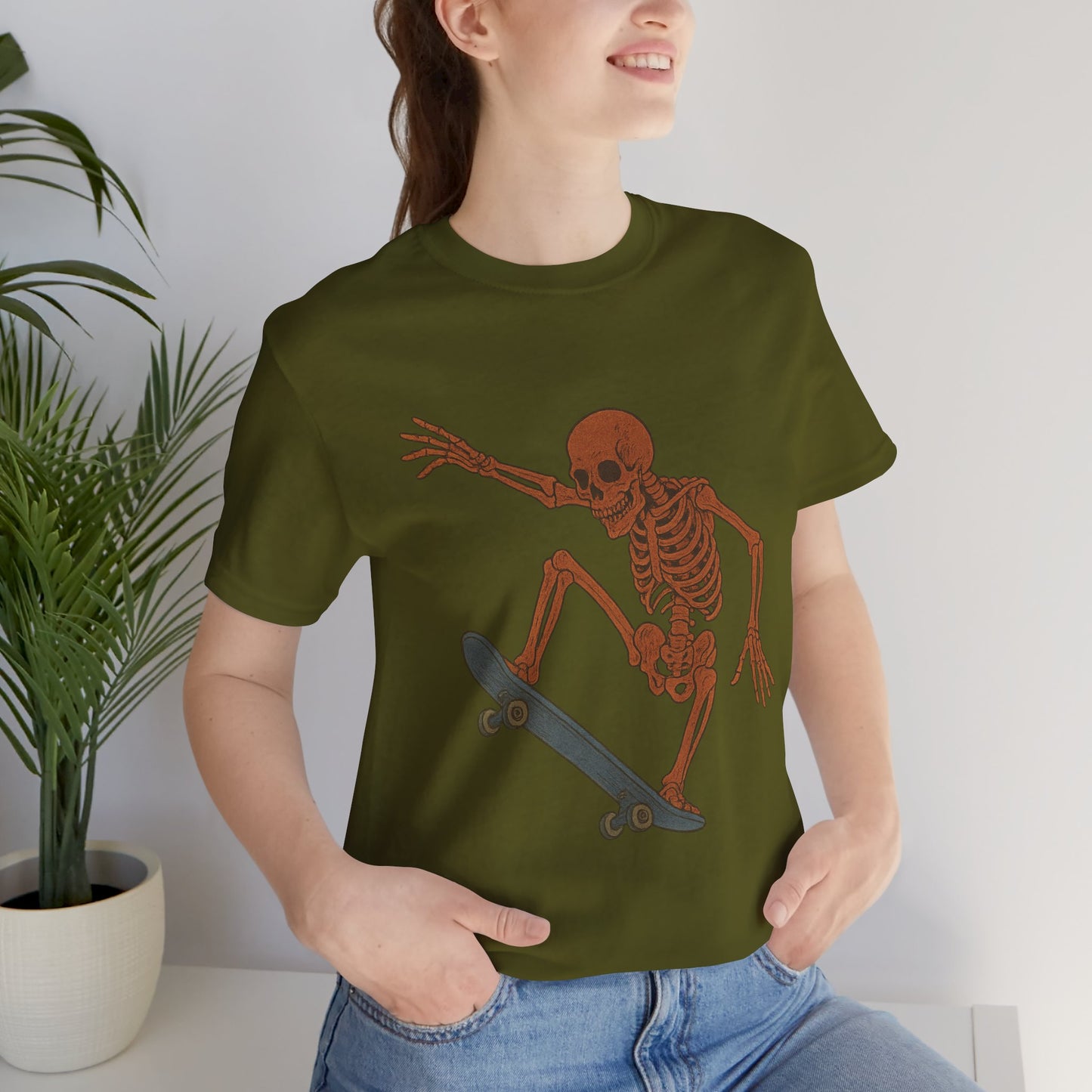 Skater Skeleton Graphic Tee for Adults - Vintage-Style Skeleton Skateboarding Shirt - Edgy Streetwear T-Shirt for Skaters and Art Lovers
