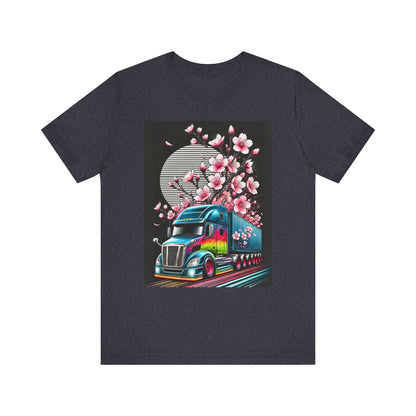 Cherry Blossom Convoy T-Shirt | Japanese Sakura x Modern Truck Art | Unique Graphic Tee for Drivers & Streetwear Lovers No.003