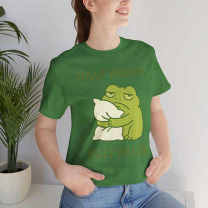 Half Human Half Pillow Funny Sleepy Frog Shirt for Coffee Lovers Dad Gift Not a Morning Person Tee Cozy Kawaii Aesthetic Graphic Top