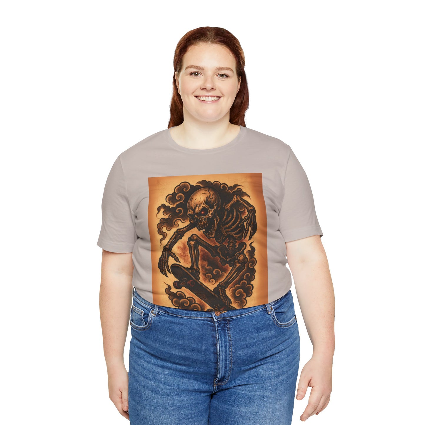 Gashadokuro Skeleton Skateboard Jump Tattoo-Style Shirt - Horror Yokai Streetwear for Adults, Skater Dad Gift, Japanese Folklore Tee