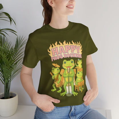 Happy Frog Rockers Album Cover Tee Cute Frog Band Shirt Vocal Guitar Piano Drums Pastel Art Gift for Music Lovers