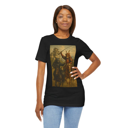 Epic Cat Samurai Battle Tee - War Horses Clash in Front of Japanese Castle  Feline Warrior Art Shirt for Fantasy & Japan Lovers