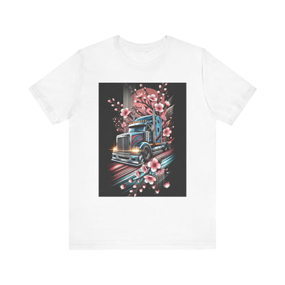 Cherry Blossom Convoy T-Shirt | Japanese Sakura x Modern Truck Art | Unique Graphic Tee for Drivers & Streetwear Lovers No.006