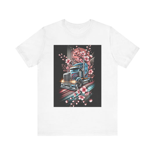 Cherry Blossom Convoy T-Shirt | Japanese Sakura x Modern Truck Art | Unique Graphic Tee for Drivers & Streetwear Lovers No.006