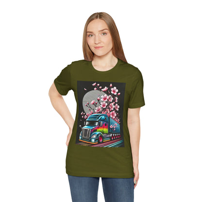 Cherry Blossom Convoy T-Shirt | Japanese Sakura x Modern Truck Art | Unique Graphic Tee for Drivers & Streetwear Lovers No.003
