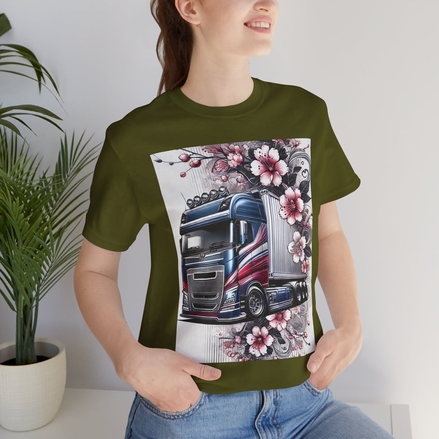 Cherry Blossom Convoy T-Shirt | Japanese Sakura x Modern Truck Art | Unique Graphic Tee for Drivers & Streetwear Lovers 001