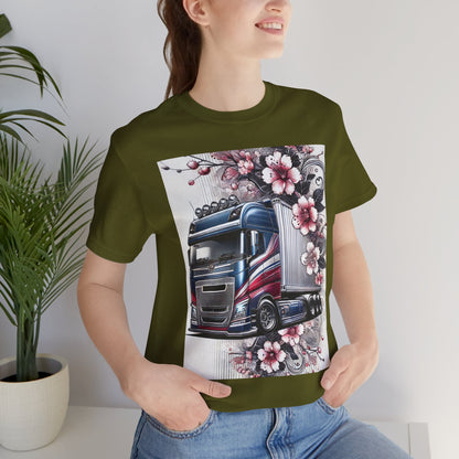 Cherry Blossom Convoy T-Shirt | Japanese Sakura x Modern Truck Art | Unique Graphic Tee for Drivers & Streetwear Lovers 001
