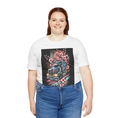 Cherry Blossom Convoy T-Shirt | Japanese Sakura x Modern Truck Art | Unique Graphic Tee for Drivers & Streetwear Lovers No.006