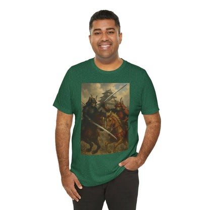 Epic Cat Samurai Battle Tee - War Horses Clash in Front of Japanese Castle  Feline Warrior Art Shirt for Fantasy & Japan Lovers