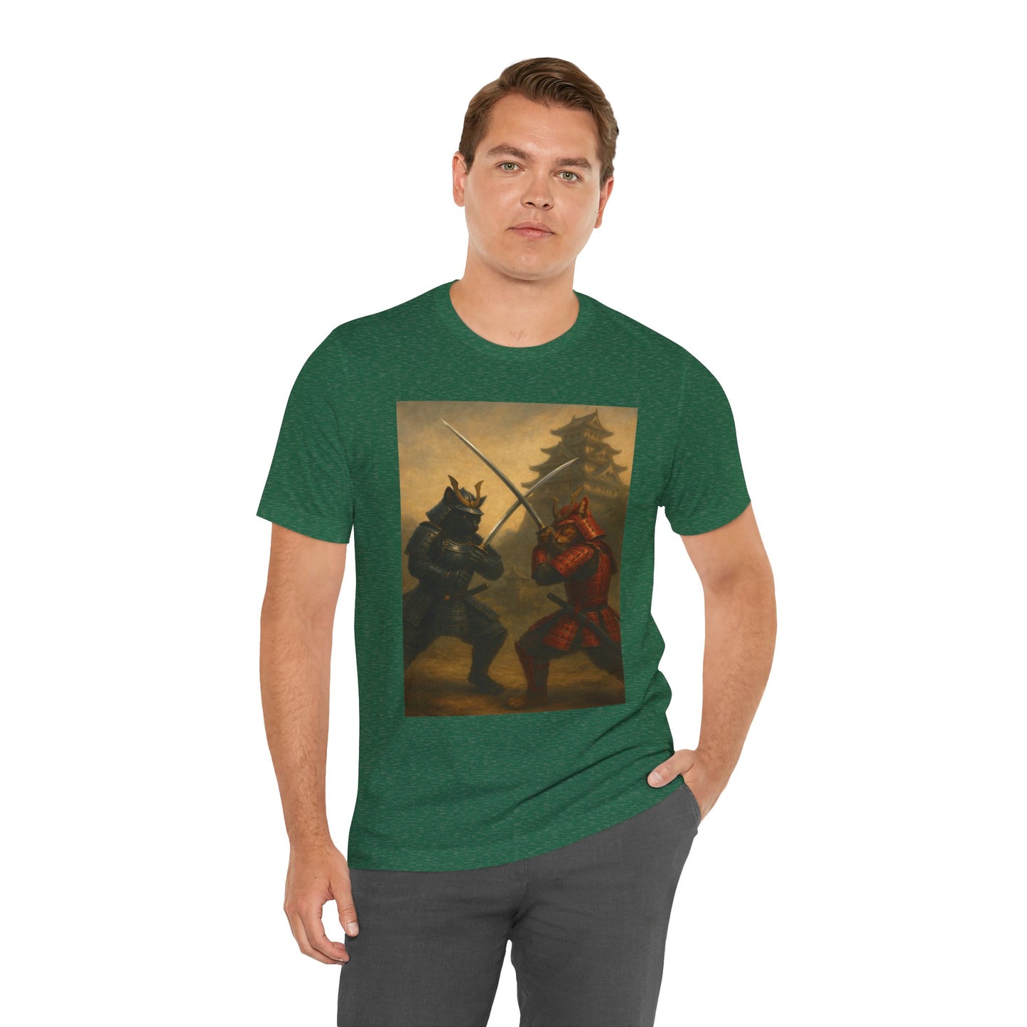 Epic Cat Samurai Battle Tee - War Horses Clash in Front of Japanese Castle  Feline Warrior Art Shirt for Fantasy & Japan Lovers