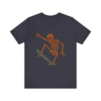 Skater Skeleton Graphic Tee for Adults - Vintage-Style Skeleton Skateboarding Shirt - Edgy Streetwear T-Shirt for Skaters and Art Lovers